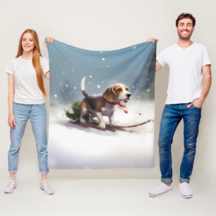 Beagle Weihnachten Schnee Winter Fleecedecke