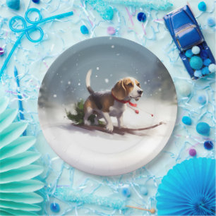 Beagle Weihnachten Schnee Winter Pappteller