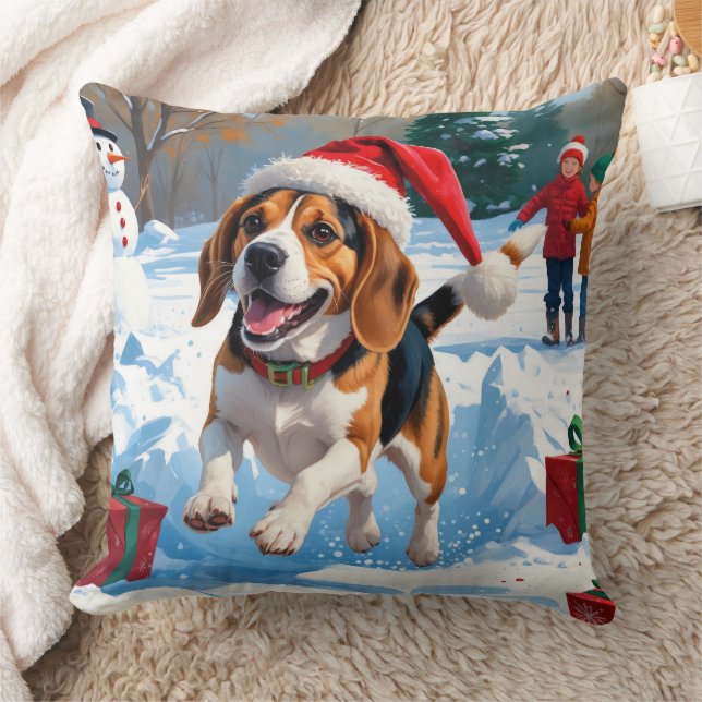 Beagle Weihnachten Weihnachtsfest Schneeszene Kissen (Decke)