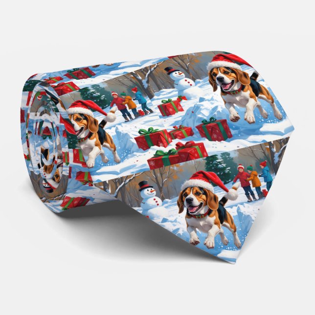 Beagle Weihnachten Weihnachtsfest Schneeszene Krawatte (Gerollt)