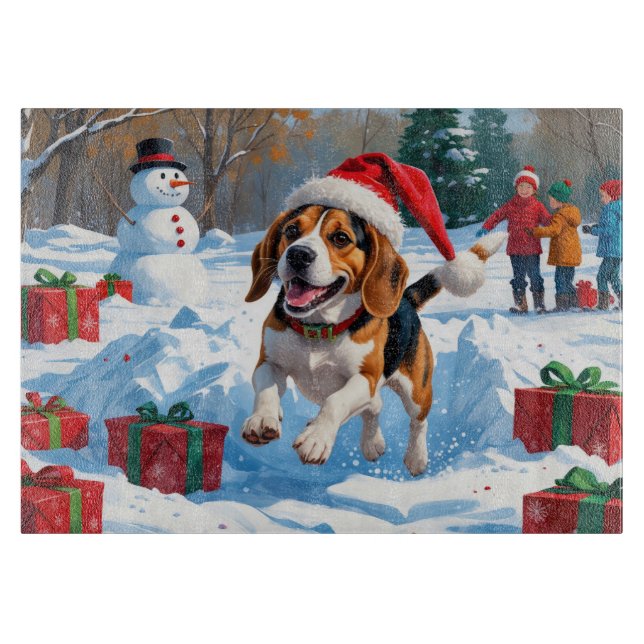 Beagle Weihnachten Weihnachtsfest Schneeszene Schneidebrett (Vorderseite)