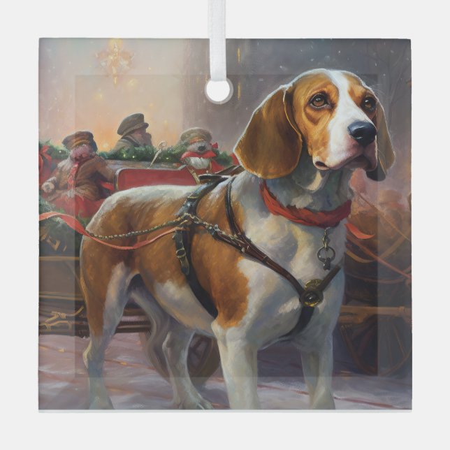 Beagle Weihnachts-Feiertage Ornament Aus Glas (Vorderseite)