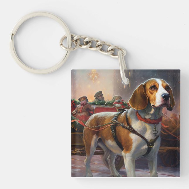 Beagle Weihnachts-Feiertage Schlüsselanhänger (Vorderseite)