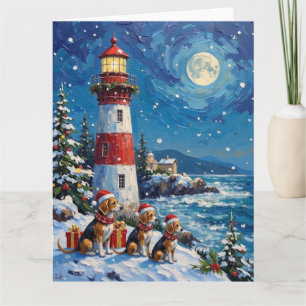 Beagle Weihnachts Leuchtturm Urlaub Karte