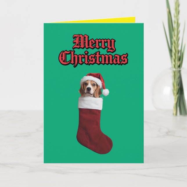 Beagle Weihnachts-Strumpf Feiertagskarte (Vorderseite)