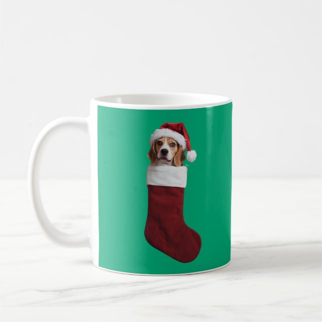 Beagle Weihnachts-Strumpf Kaffeetasse (Links)