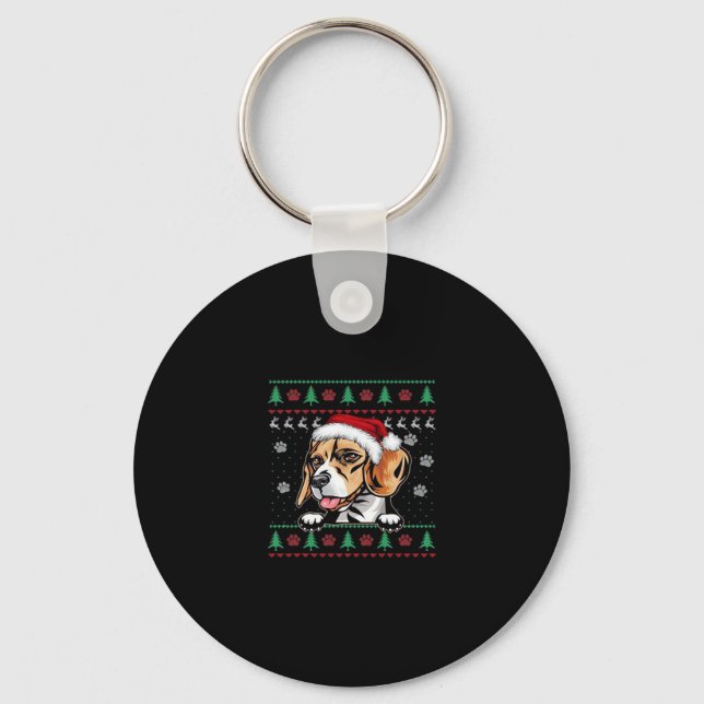 Beagle Weihnachtsbaum Hund Xmas Oversifizierter T  Schlüsselanhänger (Vorderseite)
