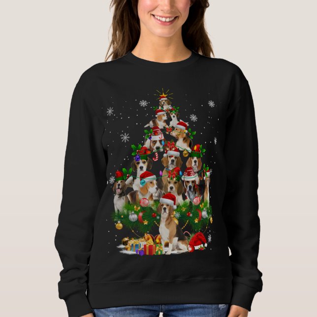 Beagle Weihnachtsbaum Lichter Funny Dog Xmas Gesch Sweatshirt (Vorderseite)