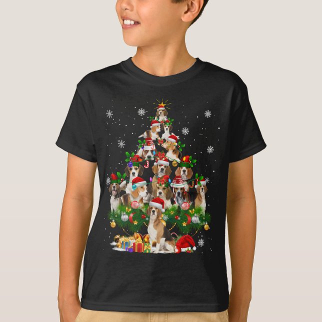 Beagle Weihnachtsbaum Lichter Funny Dog Xmas Gesch T-Shirt (Vorderseite)