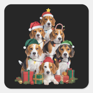 Beagle-Weihnachtsbaum mit Santa-Hut Hundemama Hund Quadratischer Aufkleber