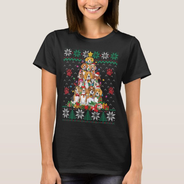 Beagle Weihnachtsbaum Santa Ugly Sweater Dog T-Shirt (Vorderseite)