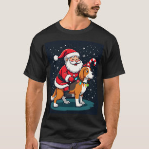 Beagle Weihnachtsbeleuchtung Weihnachtsmann Reitet T-Shirt