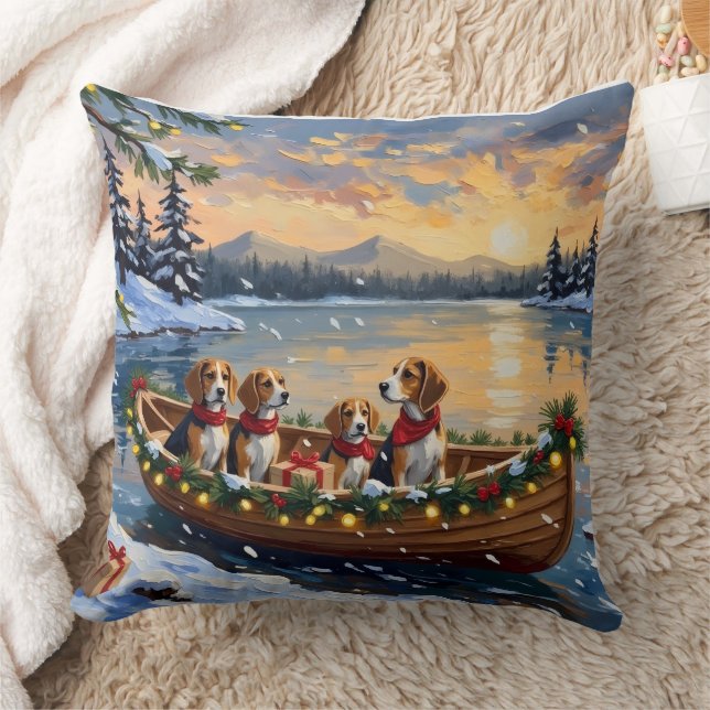Beagle Weihnachtsboot-Feiertag Kissen (Decke)