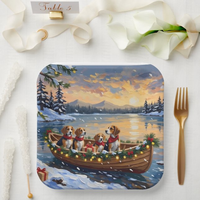 Beagle Weihnachtsboot-Feiertag Pappteller (Hochzeit)