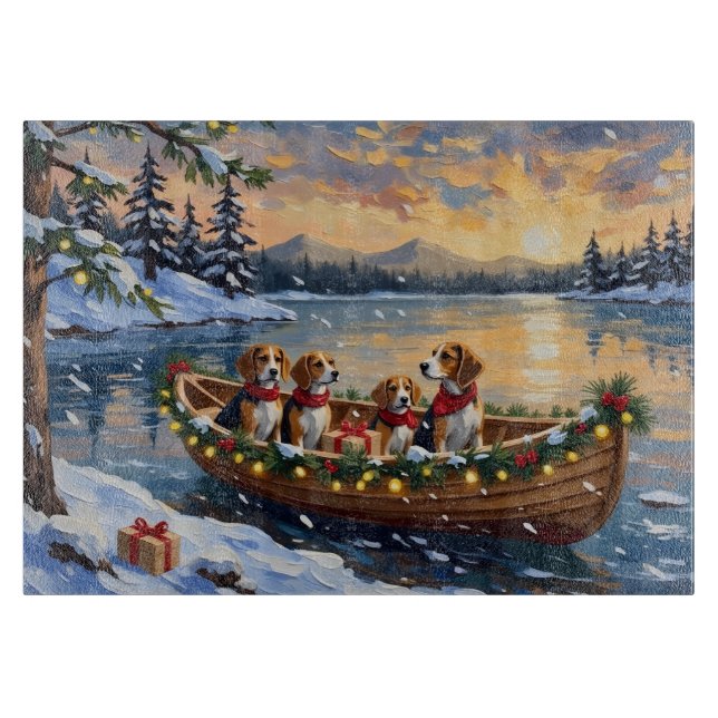 Beagle Weihnachtsboot-Feiertag Schneidebrett (Vorderseite)