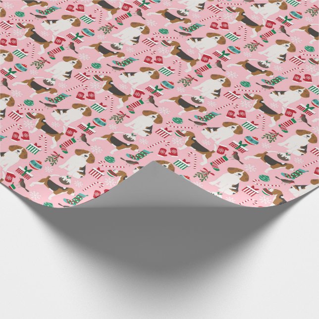Beagle Weihnachtsdog - rosa Geschenkpapier (Ecke)