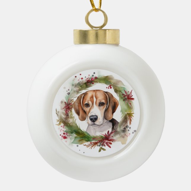 Beagle Weihnachtsfest Keramik Kugel-Ornament (Vorderseite)