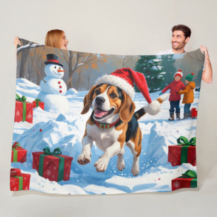 Beagle Weihnachtsfest Schnee Szene Fleecedecke