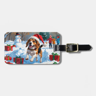 Beagle Weihnachtsfest Schnee Szene Gepäckanhänger