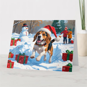 Beagle Weihnachtsfest Schnee Szene Karte
