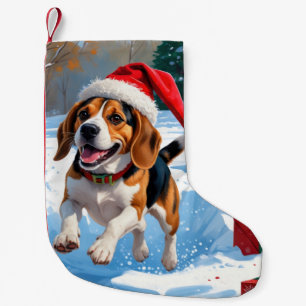Beagle Weihnachtsfest Schnee Szene Kleiner Weihnachtsstrumpf
