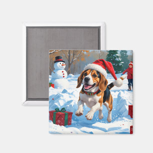 Beagle Weihnachtsfest Schnee Szene Magnet