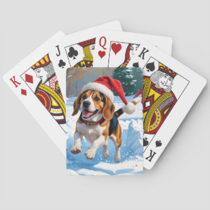 Beagle Weihnachtsfest Schnee Szene Spielkarten