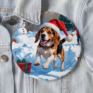 Beagle Weihnachtsfestliche Schneeszene Button