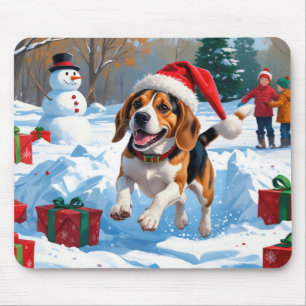 Beagle Weihnachtsfestliche Schneeszene Mousepad