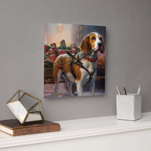 Beagle Weihnachtsfestzeit Quadratische Wanduhr