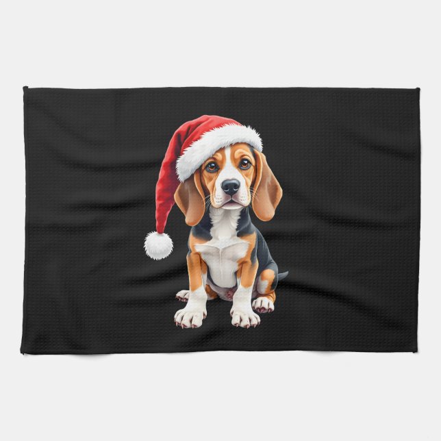 Beagle Weihnachtshund Long Sleeve T - Shirt Geschirrtuch (Horizontal)