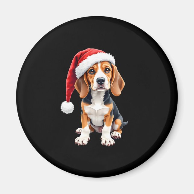 Beagle Weihnachtshund Long Sleeve T - Shirt Magnet (Vorne)