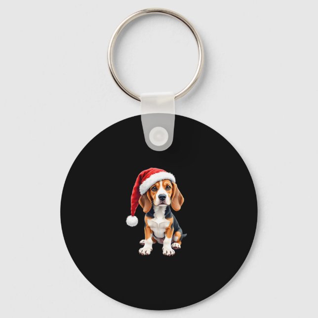 Beagle Weihnachtshund Long Sleeve T - Shirt Schlüsselanhänger (Vorderseite)