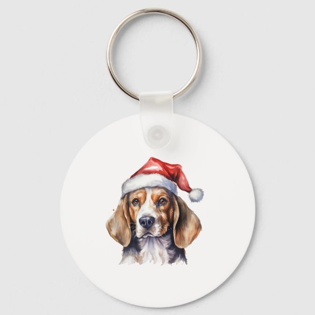 Beagle Weihnachtshund Schlüsselanhänger (Vorderseite)