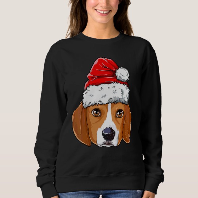 Beagle Weihnachtshund Weihnachtsmannmütze Weihnach Sweatshirt (Vorderseite)