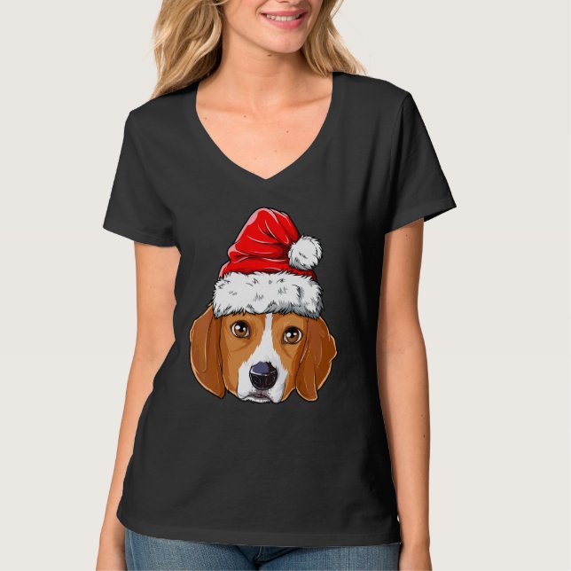 Beagle Weihnachtshund Weihnachtsmannmütze Weihnach T-Shirt (Vorderseite)