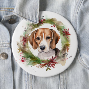 Beagle-Weihnachtskranz Festiver Hund Button