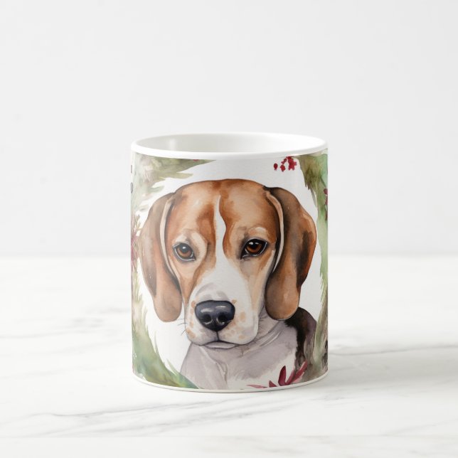 Beagle-Weihnachtskranz Festlicher Hund Kaffeetasse (Mittel)
