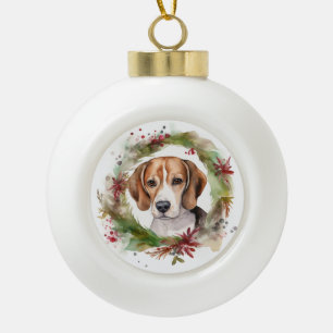Beagle-Weihnachtskranz Festlicher Hund Keramik Kugel-Ornament