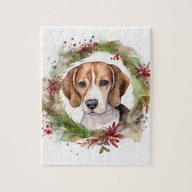 Beagle-Weihnachtskranz Festlicher Hund Puzzle (Vertikal)