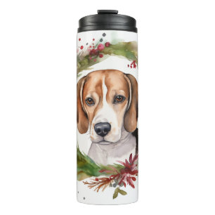 Beagle-Weihnachtskranz Festlicher Hund Thermosbecher