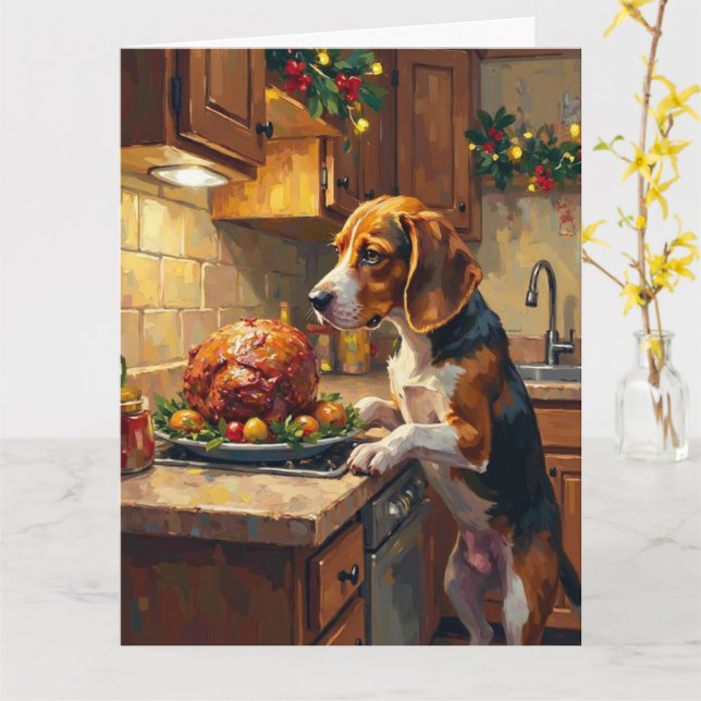 Beagle-Weihnachtsküchen-Schüffler Karte (Gelbe Blume)