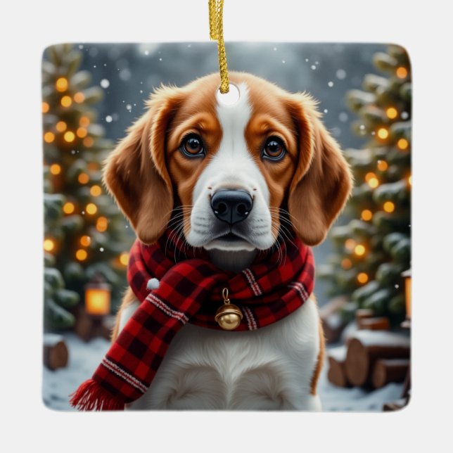 Beagle-Weihnachtskunst Keramikornament (Vorderseite)