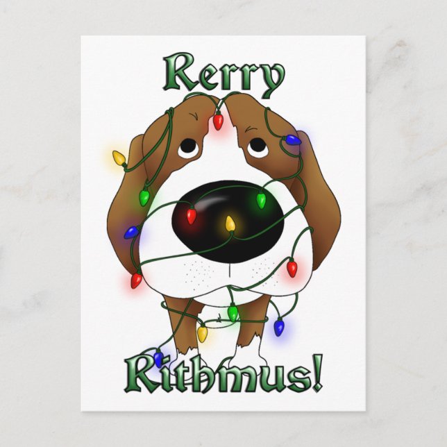 Beagle-Weihnachtslichter Feiertagspostkarte (Vorderseite)
