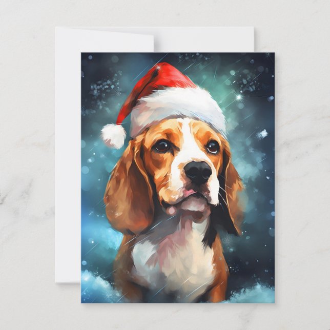 Beagle Weihnachtsmalerei Feiertagskarte (Vorderseite)