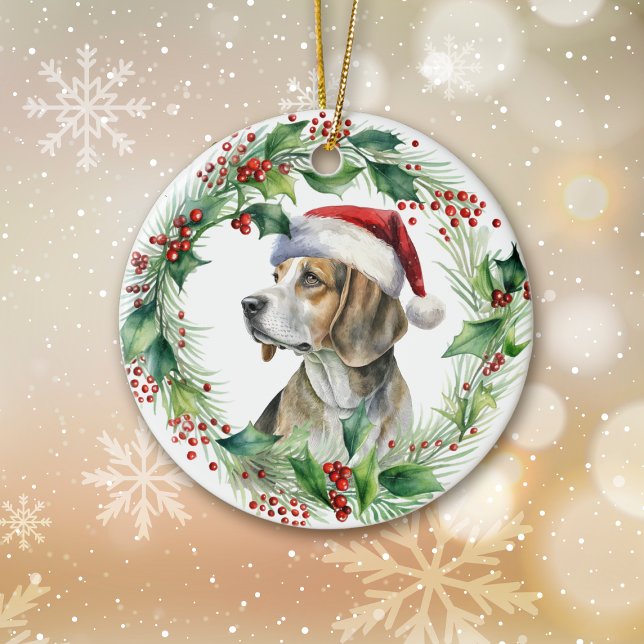 Beagle Weihnachtsmannmütze Holly Wreath Weihnachte Keramik Ornament (Von Creator hochgeladen)