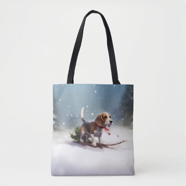 Beagle Weihnachtsschnee im Winter (Vorderseite)