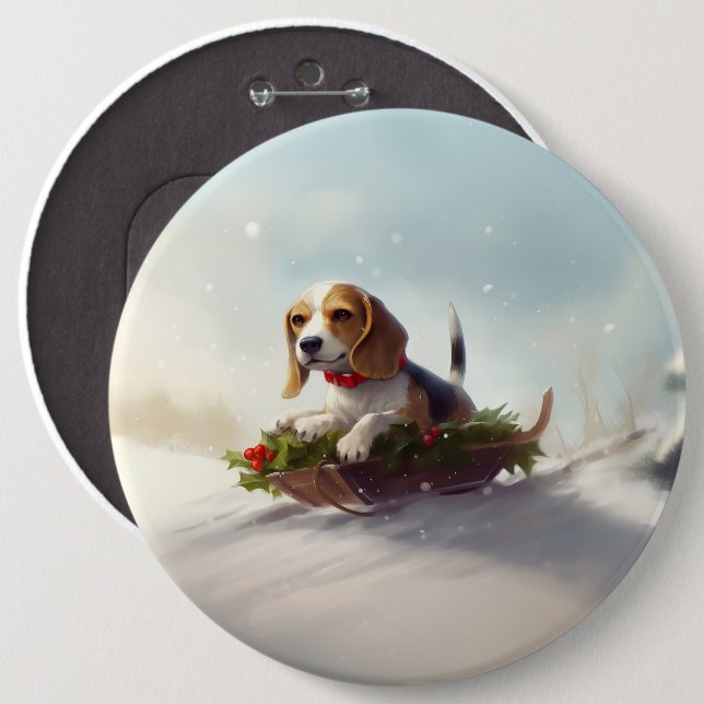 Beagle Weihnachtsschnee im Winter Button (Vorne & Hinten)