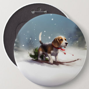 Beagle Weihnachtsschnee im Winter Button