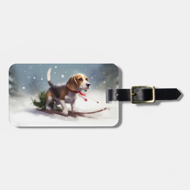 Beagle Weihnachtsschnee im Winter Gepäckanhänger (Vorderseite horizontal)